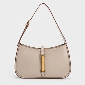 Charles and Keith Cesia Metallic Accent Shoulder Bag - Taupe